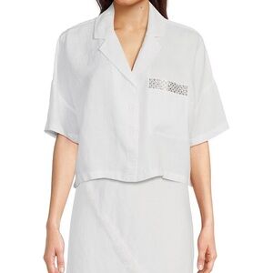 DKNY
Notch Collar Short Sleeve Embellished Chest Pocket Button Front Shirt